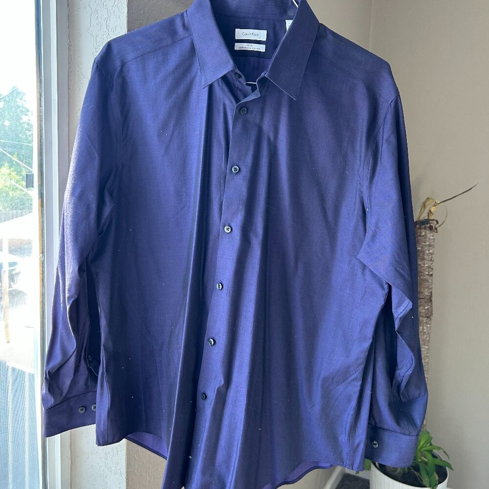 Purple Calvin Klein Slim Fit Performance Non-Iron Buttondown